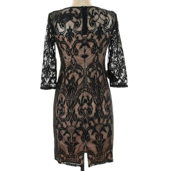 Adrianna Papell Dress Black Lace 3/4 Sleeve Size 4 - Picture 2 of 7